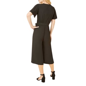 Mela London Dames Cropped V-Hals Engelenmouw Jumpsuit (Zwart)
