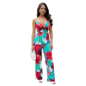 AX Paris Jumpsuit voor dames met print, strik in de taille en spaghettibandjes (Veelkleurig)