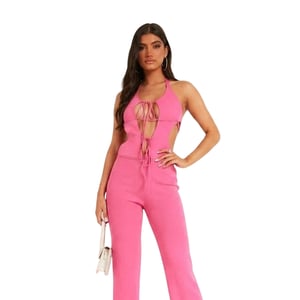 Missy Empire Dames/Cut Out Gebreide Voorstrik Jumpsuit (Roze)