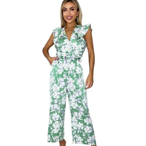 AX Paris Dames Bloemige Buidel Jumpsuit met Ceintuur (Groen)