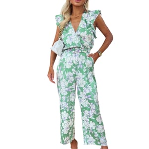 AX Paris Dames Bloemige Buidel Jumpsuit met Ceintuur (Groen)