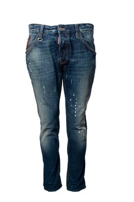 Dsquared2, blauwe jeans met slijtage en verfspetjes
