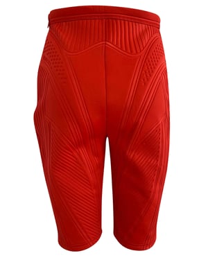 Mugler geribbelde compressiefietsbroek in rood polyester