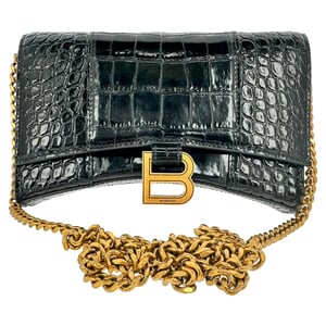Balenciaga Croc Gegraveerde Hourglass Portemonnee met Ketting in ZwartLeer