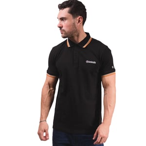 Lambretta Herenpoloshirt met drie punten (Zwart/steen/cashew/sinaasappel)
