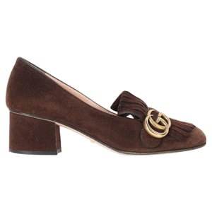 Gucci Marmont loafers met middelhoge hak in bruin suède