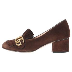 Gucci Marmont loafers met middelhoge hak in bruin suède