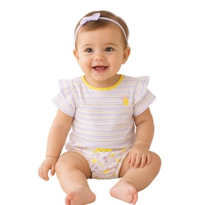 Carrement Beau Meisjes-T-shirt met strepen, borduursels en ruches (Wit/Geel)