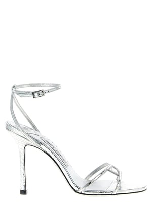 Jimmy Choo Zilveren Leren Stiletto Hak Sandalen