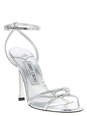 Jimmy Choo Zilveren Leren Stiletto Hak Sandalen