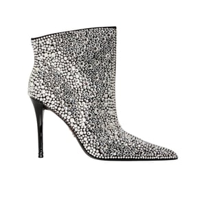 Steve Madden Sentinel-enkellaarsjes voor dames met strass-steentjes, metallic afwerking en hoge stilettohak (Zilver)