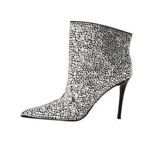 Steve Madden Sentinel-enkellaarsjes voor dames met strass-steentjes, metallic afwerking en hoge stilettohak (Zilver)
