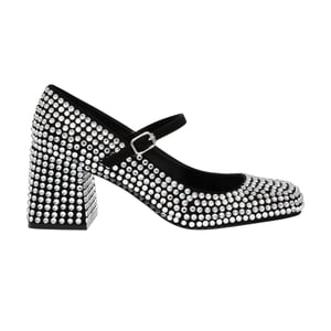 Steve Madden Dames-Mary Janes van leer met strass-steentjes en blokhak (Zilver)