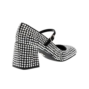 Steve Madden Dames-Mary Janes van leer met strass-steentjes en blokhak (Zilver)