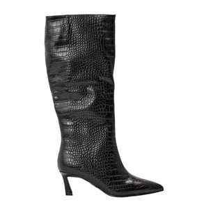 Steve Madden Dameslaarzen van Lavan-leer met uitlopende schacht en hoge hak, tot aan de knie (Zwart)