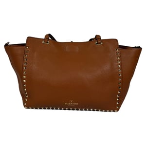 Valentino Light Cuir Rockstud Trapeze Tote in Bruin Leer