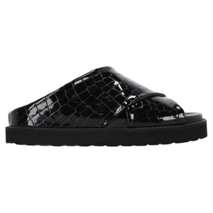 Ganni Croc-effect Slippers in Zwart Patent Kalfsleer
