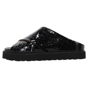 Ganni Croc-effect Slippers in Zwart Patent Kalfsleer