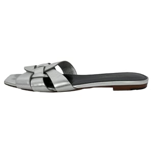Saint Laurent Tribute Geweven Metallic Slides in Zilver Leder