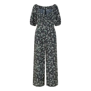 Mela London Dames-jumpsuit met hartvormige halslijn en bloemmotief (Zwart)