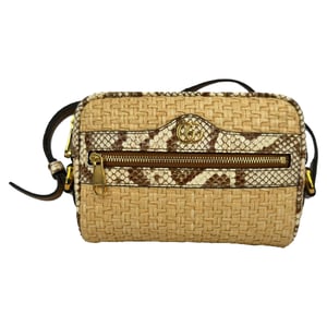 Gucci Mini Ophidia Crossbodytas met waterslangaccent in beige raffia