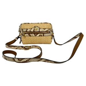 Gucci Mini Ophidia Crossbodytas met waterslangaccent in beige raffia