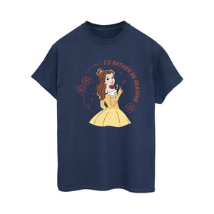 Disney Dames/Dames Beauty And The Beast I´d Rather Be Reading Katoenen boyfriend T-shirt (Marineblauw)