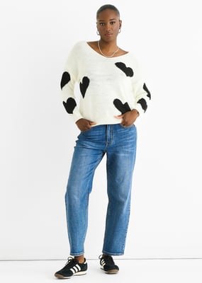Witte oversized hart trui met V-hals