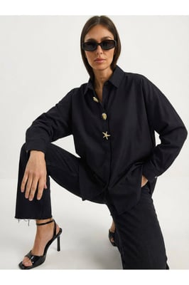 Knop Detail Poplin Overhemd