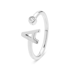 Luxenter, alfabet ring in 925 sterling zilver en glanzende zirkonia met gerhodineerde afwerking