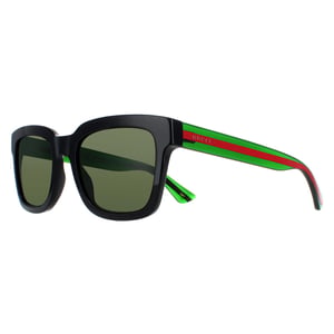 Gucci GG0001SN 002 zwart en groen met rode streep groene zonnebril