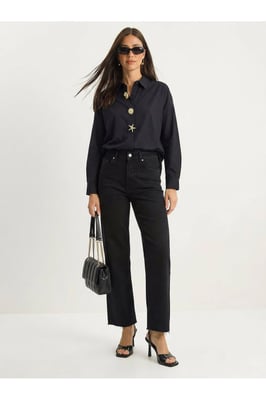 Knop Detail Poplin Overhemd