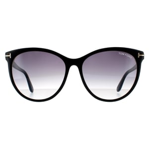 Tom Ford Ronde Dames Glanzende Zwarte Rook Grijze Gradient Zonnebril