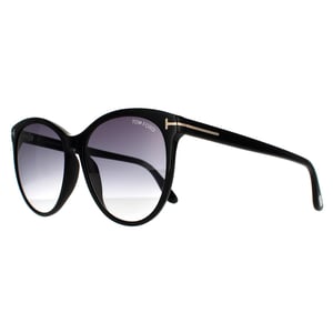 Tom Ford Ronde Dames Glanzende Zwarte Rook Grijze Gradient Zonnebril