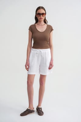 Hoge Taille Textuur Katoenen Shorts
