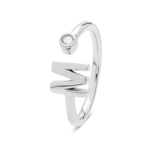 Luxenter, alfabet ring in 925 sterling zilver en glanzende zirkonia met gerhodineerde afwerking