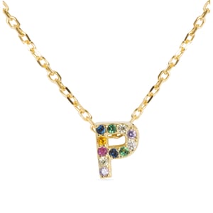 Luxenter Sterling Zilver 925 collier met Veelkleurige Zirkonia afgewerkt in 18K geel goud - Alfabet