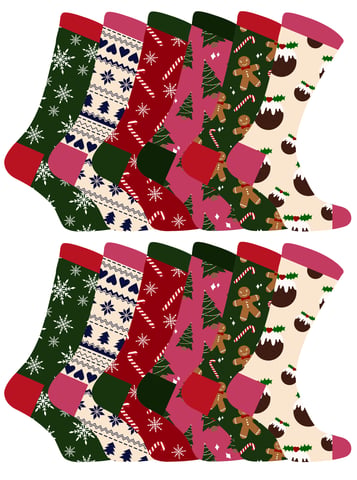 Dames kleurrijke nieuwe kerstsokken - 12 Pack