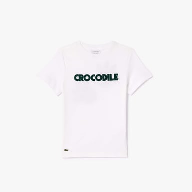 Lacoste Juniors Katoenen T-shirt met krokodillenprint voor jongens in wit