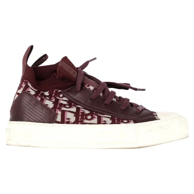 Christian Dior Walk 'n' Dior Gebreide High-Top Sneakers in Bordeaurood Leer en Polyester