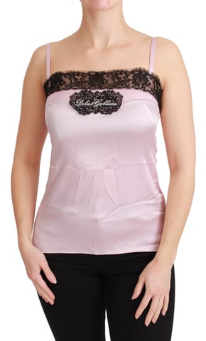 Dolce & Gabbana Dames Zijde Zwarte Kanten Top Roze Tank Blouse