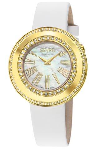 Gevril Women's Gandria Swiss Diamond White MOP Dial, Genuine Italian Made Leather Watch