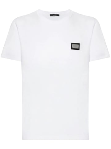 Dolce & Gabbana Zilveren Plaque Logo T-shirt in Wit