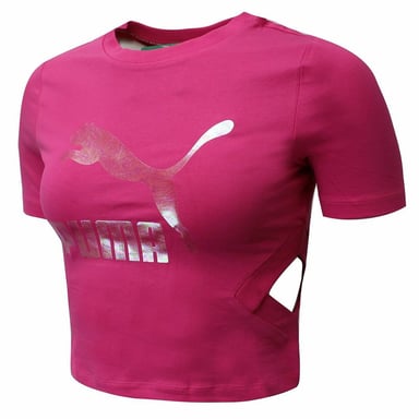 Puma Klassiek Logo Korte Mouw Crew Hals Uitgesneden Roze Womens Crop Top 579208 20