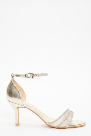 Gold Foil Diamante Mesh Low Heels