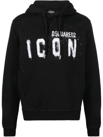 Dsquared2 Icon Paint-splatter katoenen hoodie zwart