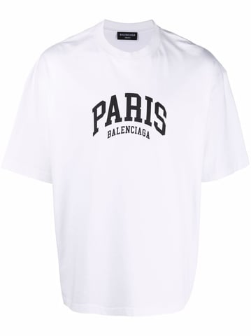 Balenciaga Paris Logo Katoenen T-shirt Wit