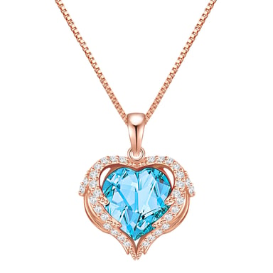 Necklace with pendant sterling silver rose gold embellished with swarovski crystals® aquamarin white Rafaela Donata