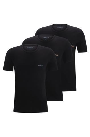 Heren Hugo 3 Pack Katoenen Ondergoed T-Shirts in Zwart