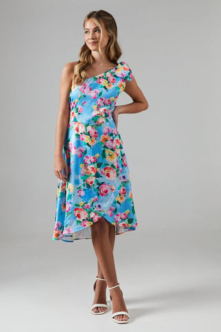 Teen Printed One Shoulder Bow Dress